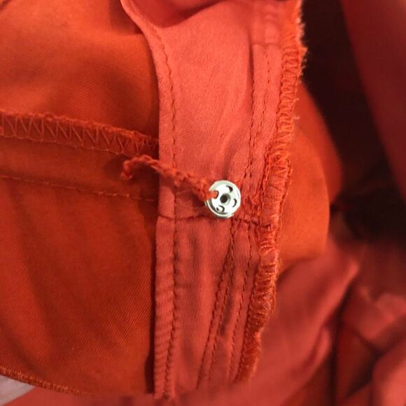 Elie Tahari Orange Midi Knee Length Fit Flare Pockets Belted Cotton Dress Size 6 - Picture 11 of 16